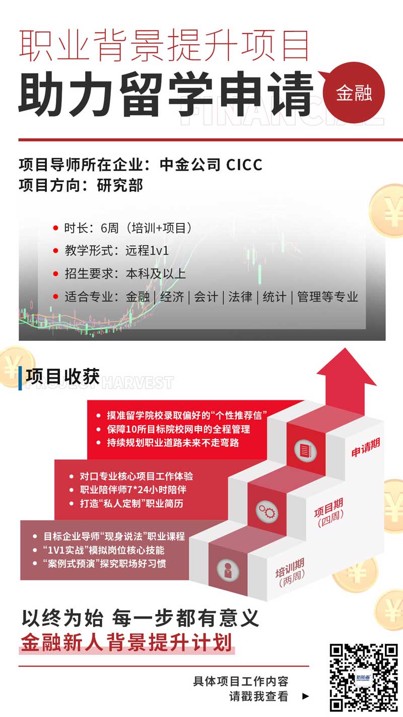 赴美留学背景提升项目：中金公司CICC研究部【金融背提】